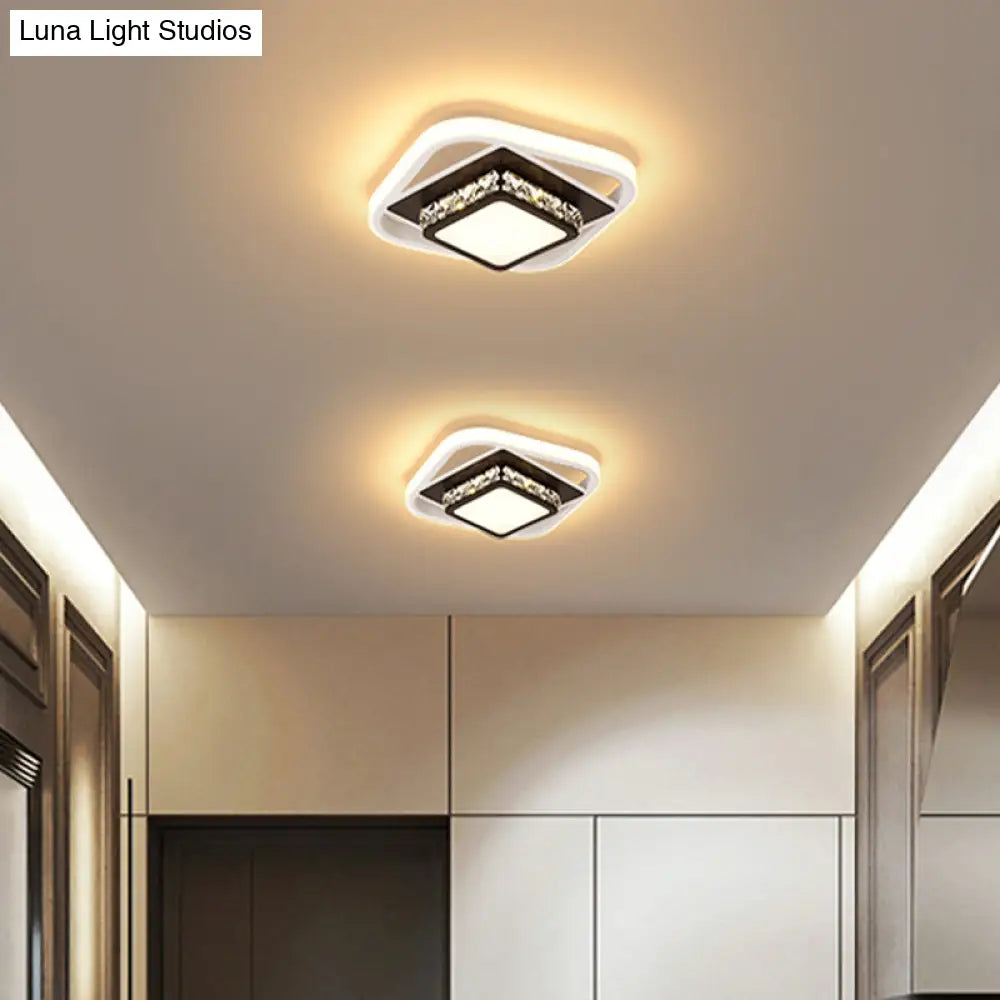 Acrylic Led Flush Ceiling Light: Square Nordic Style With Crystal Accent Ideal For Entryways