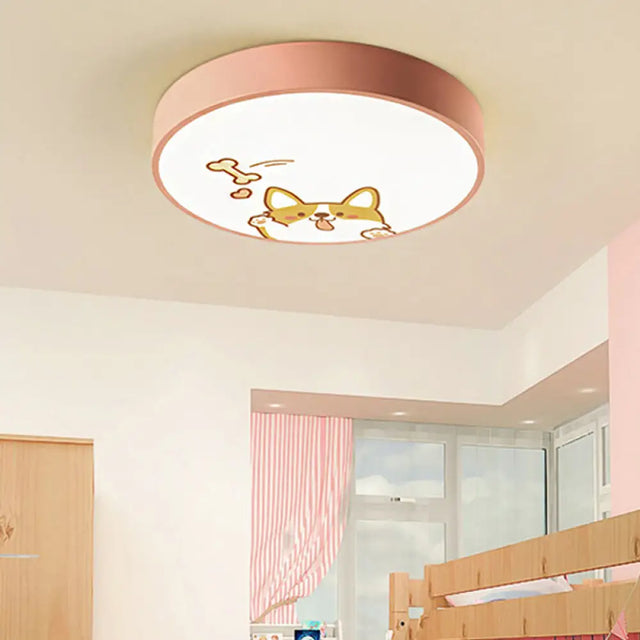 Acrylic Led Flush Ceiling Light With Cute Doggy Design - Pink