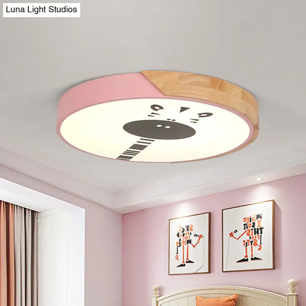 Acrylic Led Flushmount Lighting - Macaroon Ring With Giraffe Pattern Pink/Yellow/Blue 12’/16’ Width