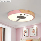 Acrylic Led Flushmount Lighting - Macaroon Ring With Giraffe Pattern Pink/Yellow/Blue 12’/16’ Width