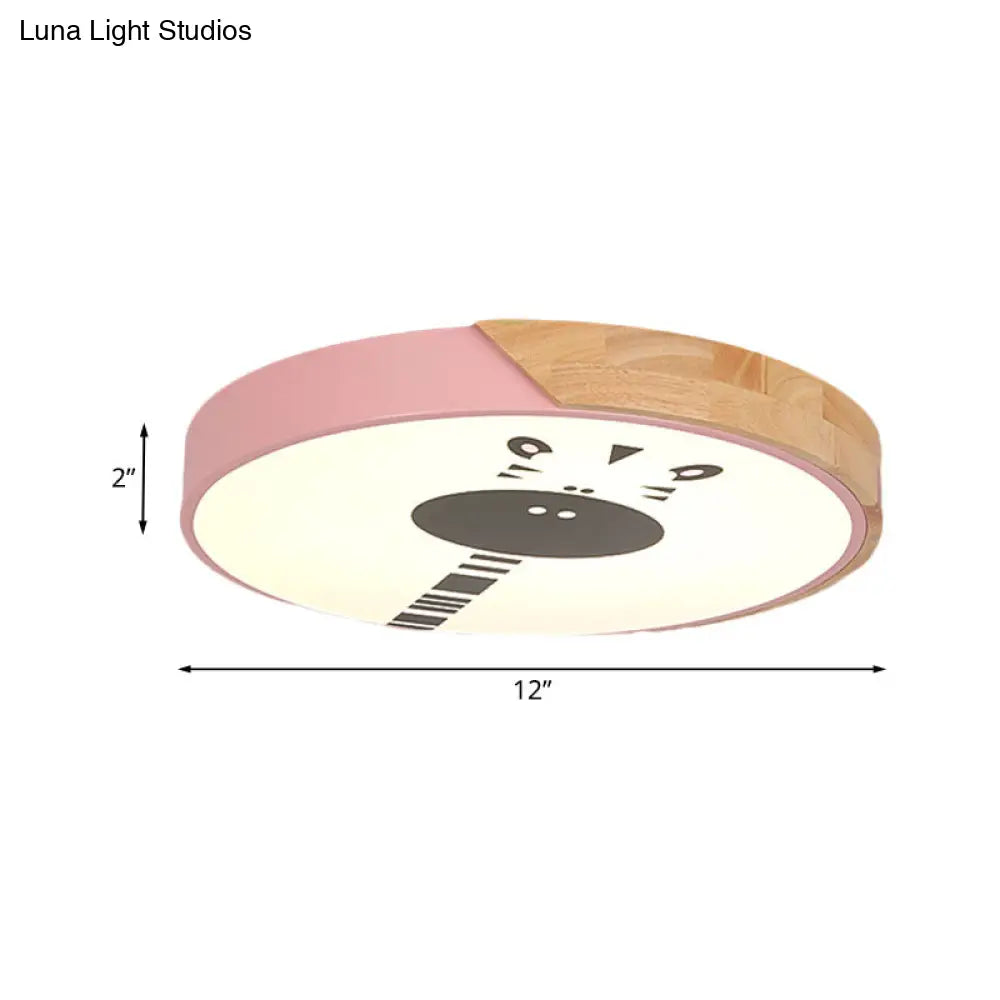 Acrylic Led Flushmount Lighting - Macaroon Ring With Giraffe Pattern Pink/Yellow/Blue 12’/16’ Width