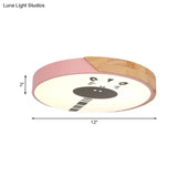 Acrylic Led Flushmount Lighting - Macaroon Ring With Giraffe Pattern Pink/Yellow/Blue 12’/16’ Width