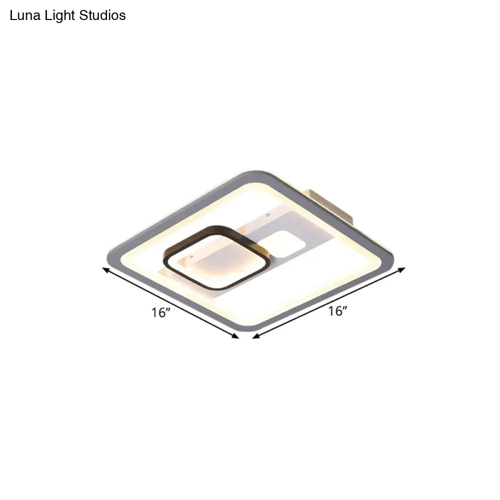 Acrylic Led Grey Ceiling Light In Warm/White - 16’/19.5’/23.5’ Square Flush Mount