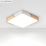 Acrylic Nordic Led Flush Mounted Ceiling Lamp In White/Blue/Black With Wood Guard -