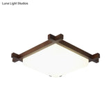 Acrylic Nordic Style Led Square Bedroom Flush Ceiling Light Fixture With Wood Finish