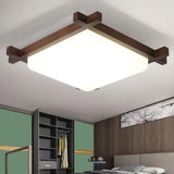 Acrylic Nordic Style Led Square Bedroom Flush Ceiling Light Fixture With Wood Finish