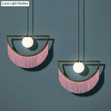 Acrylic Round Ceiling Light In Pink With Fringe Decor Single-Bulb Nordic Pendant For Living Room