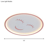 Acrylic Smiling Face Ceiling Light Fixture - Cartoon Led Flush Mount Lamp In Pink With Warm/White