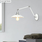 Adjustable Arm Industrial Metal Wall Lamp Lighting With 1 Light Fixture - White Cone/Saucer/Wavy