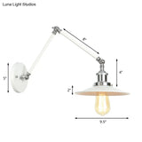 Adjustable Arm Industrial Metal Wall Lamp Lighting With 1 Light Fixture - White Cone/Saucer/Wavy