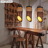 Adjustable Bamboo Hanging Pendant Lamp With 1 Light Bulb Brown Lighting