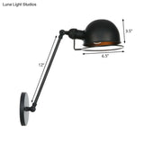 Adjustable Black Industrial Wall Lamp 8/12 Hemispherical Iron With Wire Guard - Ideal Living Room