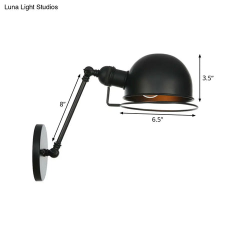 Adjustable Black Industrial Wall Lamp 8/12 Hemispherical Iron With Wire Guard - Ideal Living Room