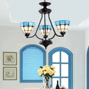 Adjustable Blue Glass Baroque Chandelier With Metal Chain And 3 Hanging Lights