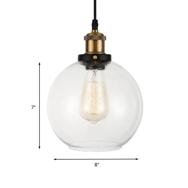 Industrial Brass Pendant Light: Clear Glass Globe Suspension Lamp With Adjustable Cord