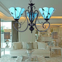 Adjustable Chain Vintage Glass Pendant Light - Leaf Ceiling Chandelier With 3 Lights In Blue/Clear