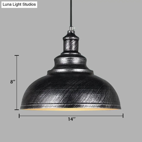 Adjustable Cord Pendant With Metal Dome Shade In Retro Black/Gray - 12’/14’/16’ W