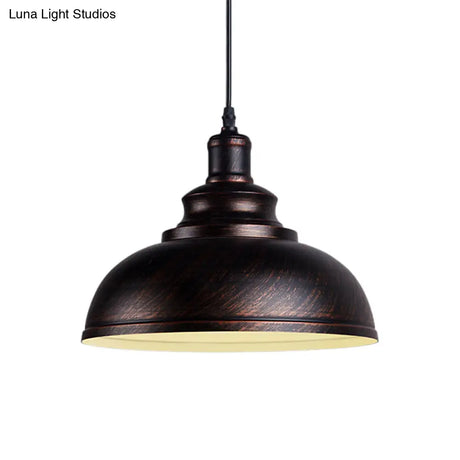 Adjustable Cord Pendant With Metal Dome Shade In Retro Black/Gray - 12’/14’/16’ W