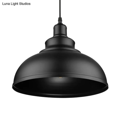 Adjustable Cord Pendant With Metal Dome Shade In Retro Black/Gray - 12’/14’/16’ W