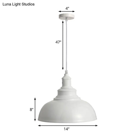 Adjustable Cord Pendant With Metal Dome Shade In Retro Black/Gray - 12’/14’/16’ W
