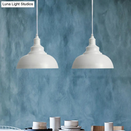 Adjustable Cord Pendant With Metal Dome Shade In Retro Black/Gray - 12’/14’/16’ W
