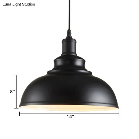 Adjustable Cord Pendant With Metal Dome Shade In Retro Black/Gray - 12’/14’/16’ W