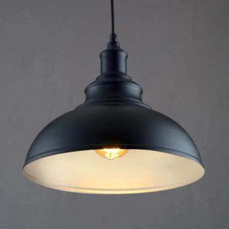 Adjustable Cord Pendant With Metal Dome Shade In Retro Black/Gray - 12’/14’/16’ W Black / 14’