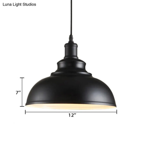 Adjustable Cord Pendant With Metal Dome Shade In Retro Black/Gray - 12’/14’/16’ W