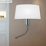 Adjustable Fabric Wall Sconce - Black/White/Beige Drum Shade Traditional Design For Bedroom Reading