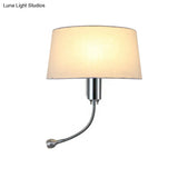 Adjustable Fabric Wall Sconce - Black/White/Beige Drum Shade Traditional Design For Bedroom Reading
