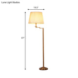 Adjustable Floor Lamp With Brass Finish & Plated Fabric Drum Shade