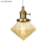 Adjustable Height Industrial Pendant Light With Diamond Glass Shade - Black/Bronze/Brass Finish