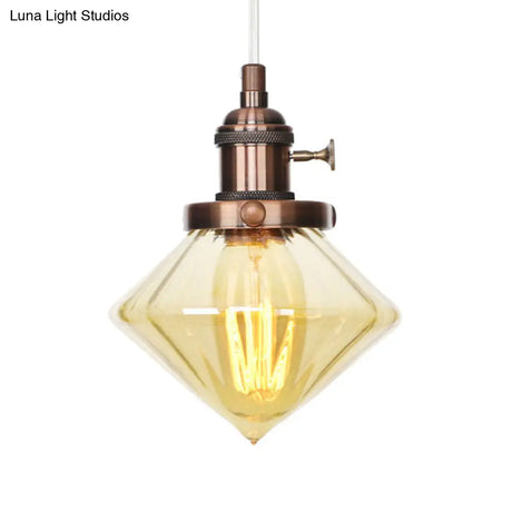 Adjustable Height Industrial Pendant Light With Diamond Glass Shade - Black/Bronze/Brass Finish