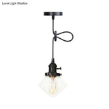 Adjustable Height Industrial Pendant Light With Diamond Glass Shade - Black/Bronze/Brass Finish