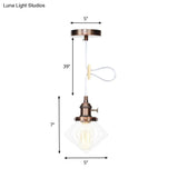 Adjustable Height Industrial Pendant Light With Diamond Glass Shade - Black/Bronze/Brass Finish