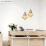 Adjustable Height Industrial Pendant Light With Diamond Glass Shade - Black/Bronze/Brass Finish