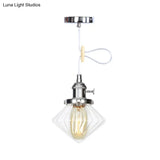 Adjustable Height Industrial Pendant Light With Diamond Glass Shade - Black/Bronze/Brass Finish
