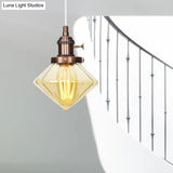 Adjustable Height Industrial Pendant Light With Diamond Glass Shade - Black/Bronze/Brass Finish