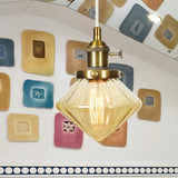 Adjustable Height Industrial Pendant Light With Diamond Glass Shade - Black/Bronze/Brass Finish