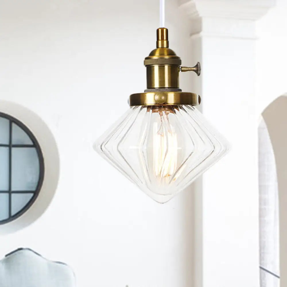 Adjustable Height Industrial Pendant Light With Diamond Glass Shade - Black/Bronze/Brass Finish