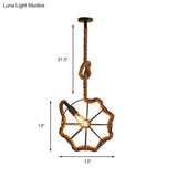 Adjustable Industrial Pendant Light With Beige Rope And Metal Cage Design