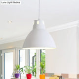 Adjustable Industrial Pendant Light With Metallic Black And White Dome Shade