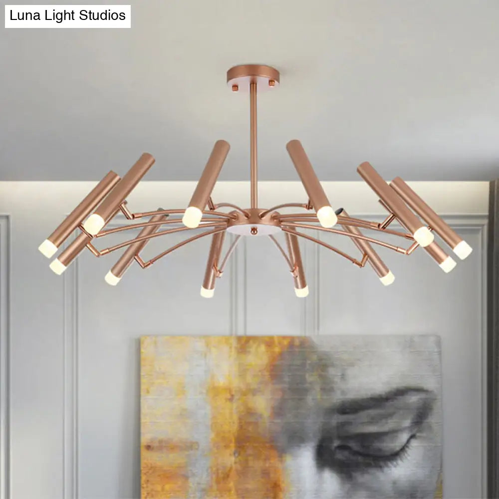 Adjustable Linear Shade Chandelier - Modern Metal Ceiling Light (12/24 Lights) In Black/Rose Gold
