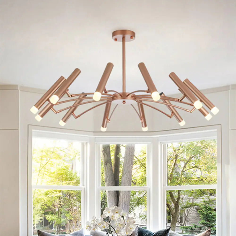 Adjustable Linear Shade Chandelier - Modern Metal Ceiling Light (12/24 Lights) In Black/Rose Gold 12