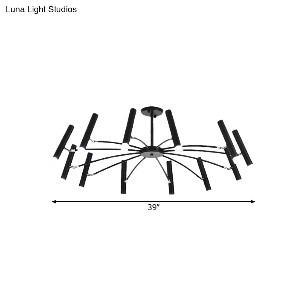 Adjustable Linear Shade Chandelier - Modern Metal Ceiling Light (12/24 Lights) In Black/Rose Gold