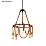Adjustable Rope Chandelier Pendant Light - Farmhouse Multi Bar Ceiling Fixture In Beige