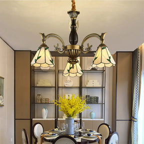 Adjustable Rustic Chandelier With Cone-Shaped Beige Glass Shades - 3-Light Pendant Lamp For Dining