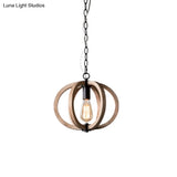 Adjustable Rustic Wood Pendant Lamp For Bedroom With Single Globe Light