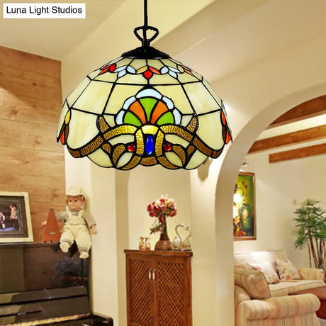 Adjustable Victorian Pendant Lighting With Stained Glass Floral Shades For Kitchen Island