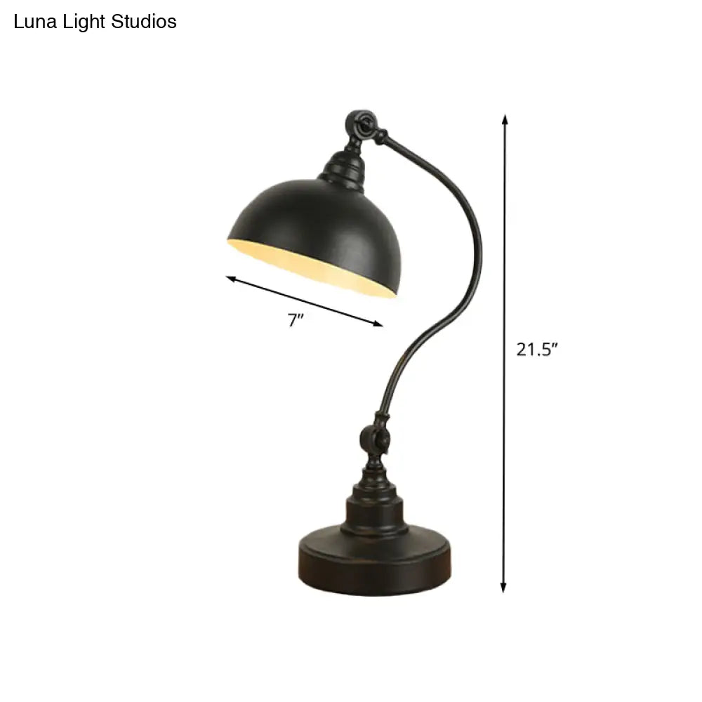 Adjustable Vintage Table Lamp: Metal Dome Black With Gooseneck Arm - Ideal For Study Room 1 Bulb